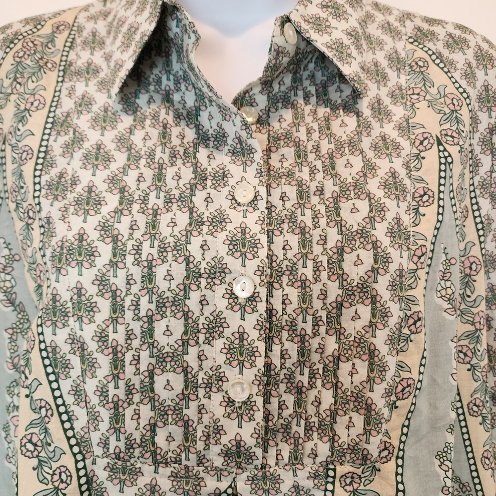 Soft Surroundings Tabitha Tunic Blouse S Cotton Paisley Prairie Boho Cottagecore - Picture 5 of 12